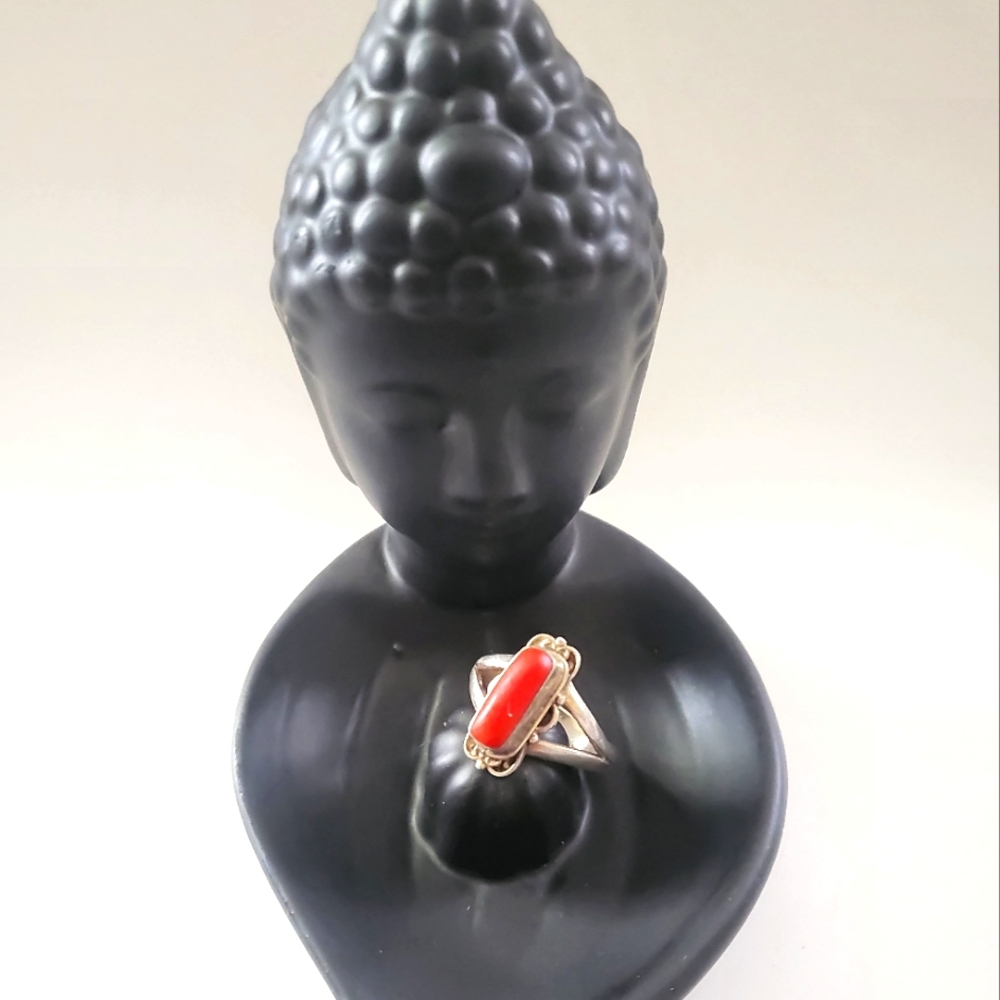 Authentic Red Coral and Sterling Ring